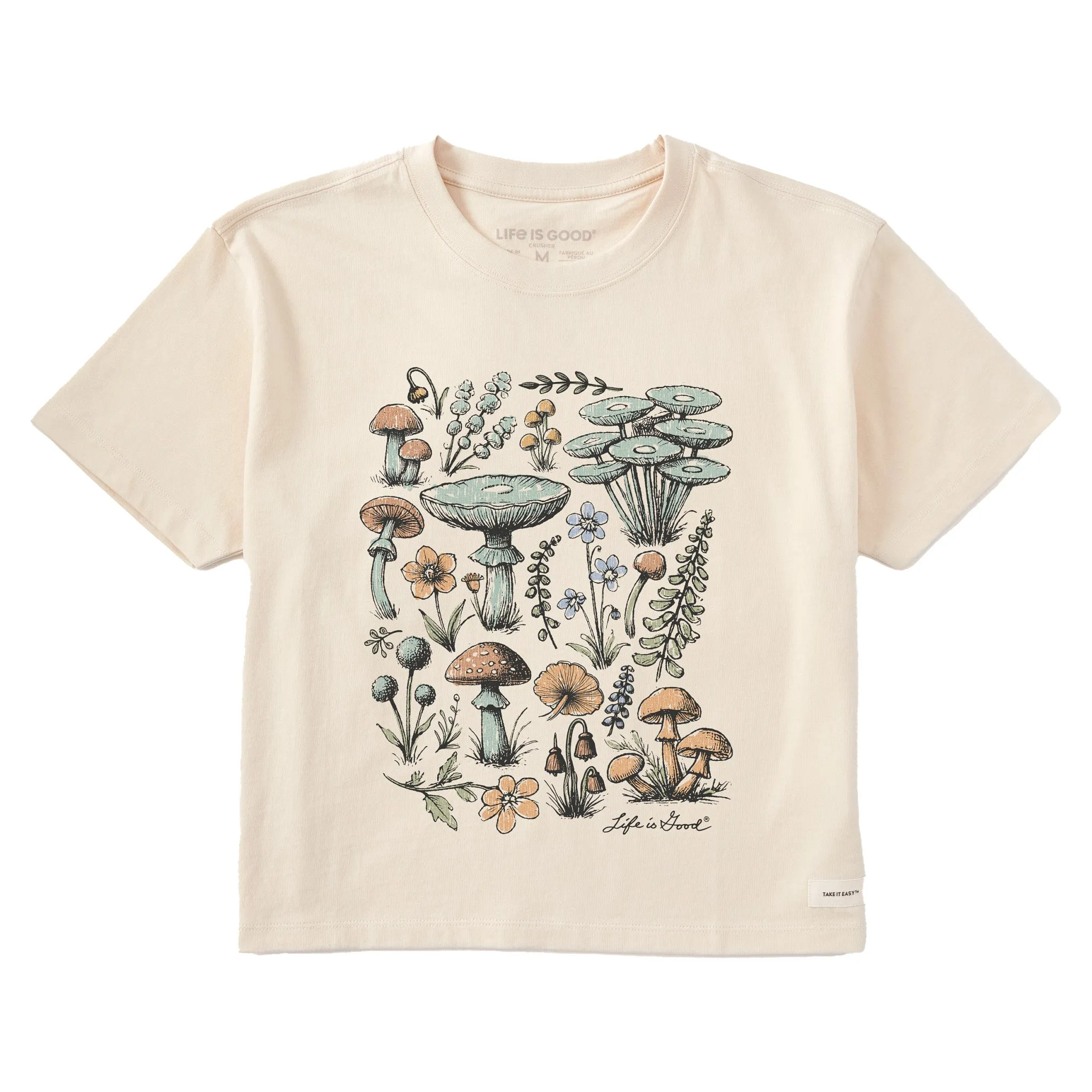 Women's Botanical Shrooms & Wildflowers Short Sleeve Crusher Boxy Tee Life is Good