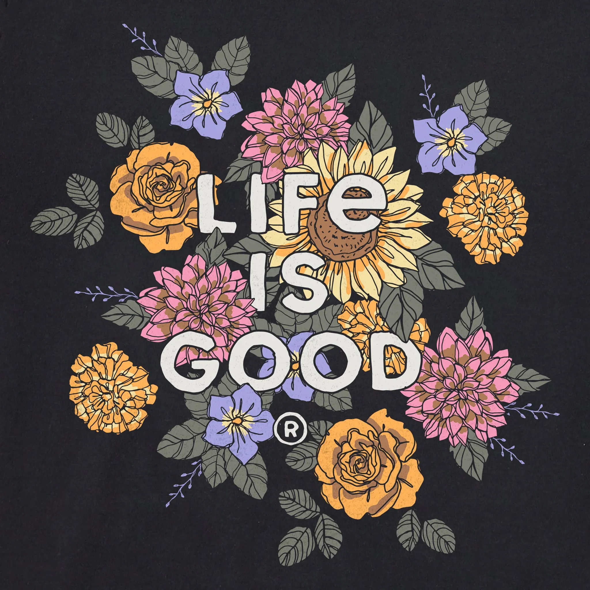 Women's Branded Floral Joy Simply True Crew LIFE IS GOOD