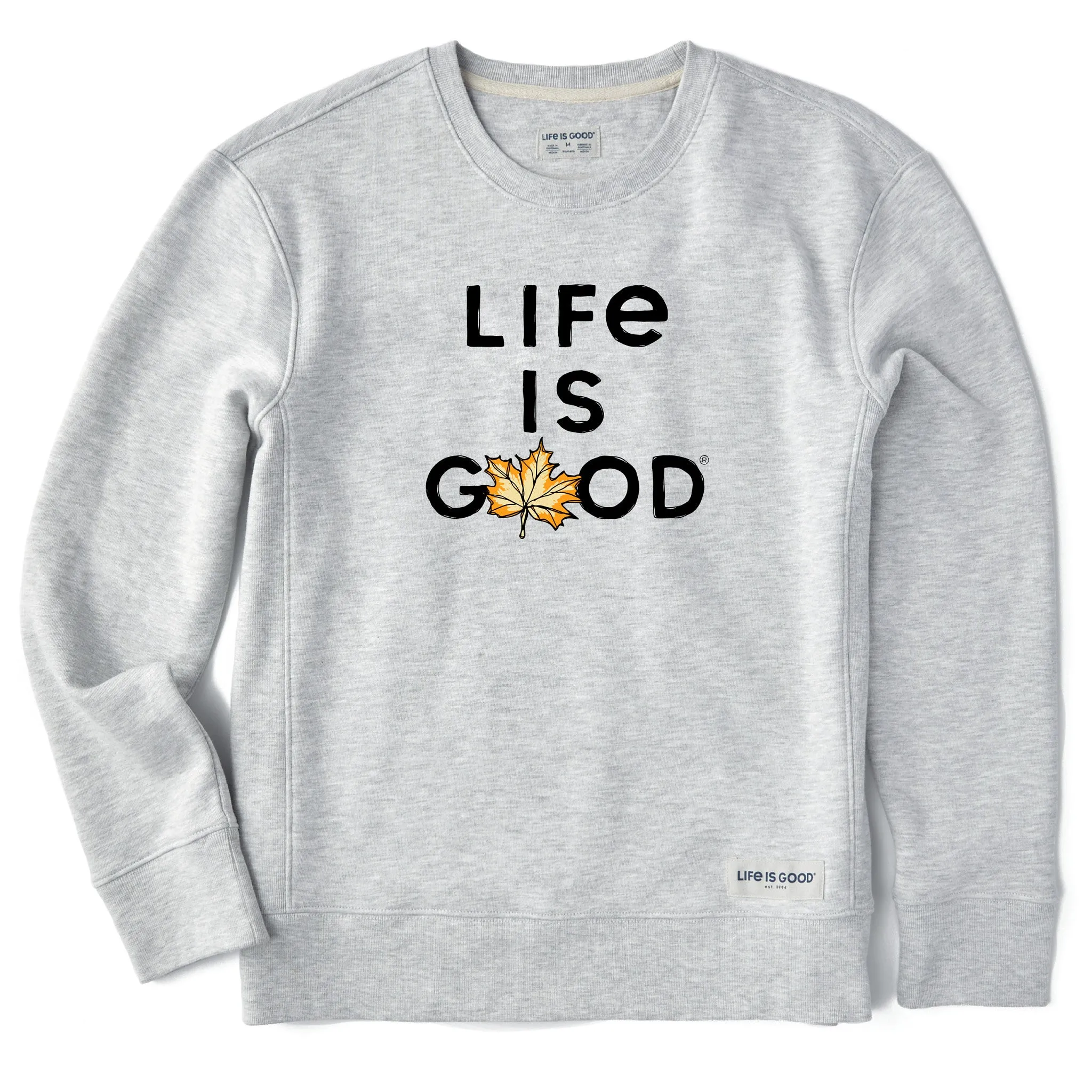 Women's Branded Stacked LIG w Leaf Simply True Fleece Crew Life is Good