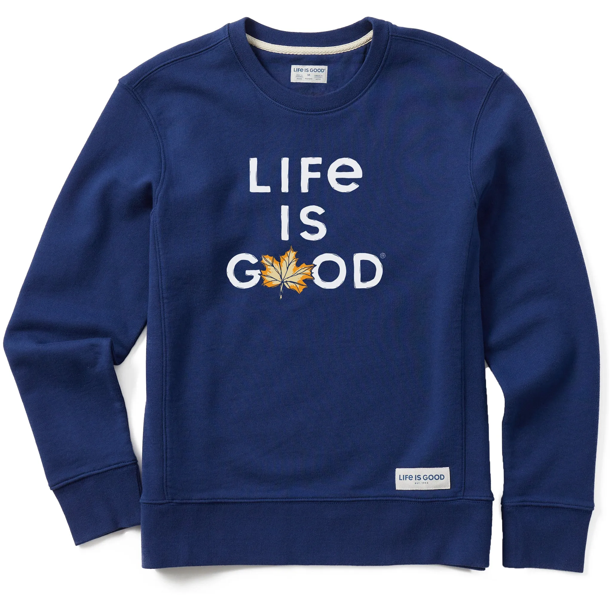 Women's Branded Stacked LIG w Leaf Simply True Fleece Crew Life is Good