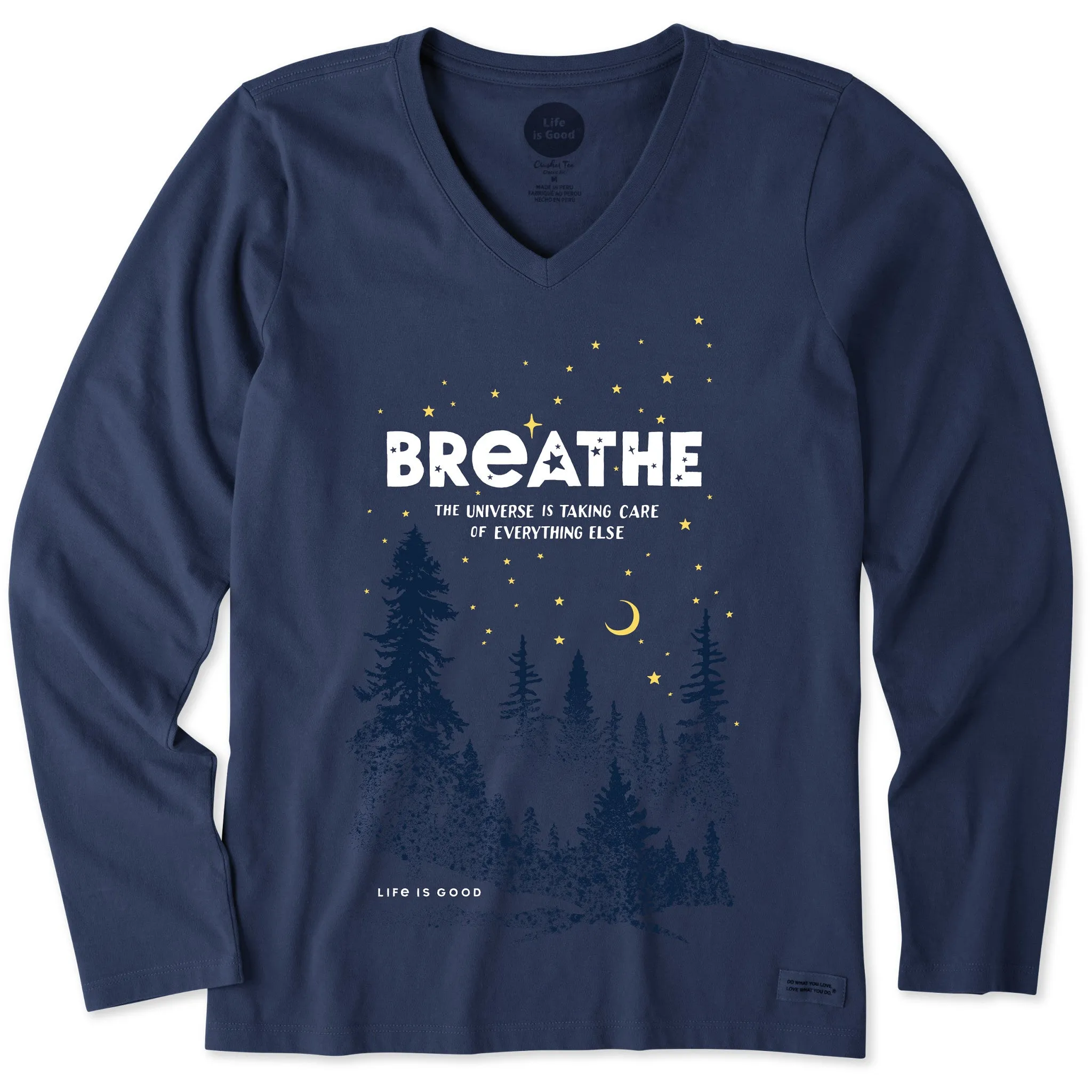 Women's Breathe in the Stars Long Sleeve Crusher Vee Life is Good