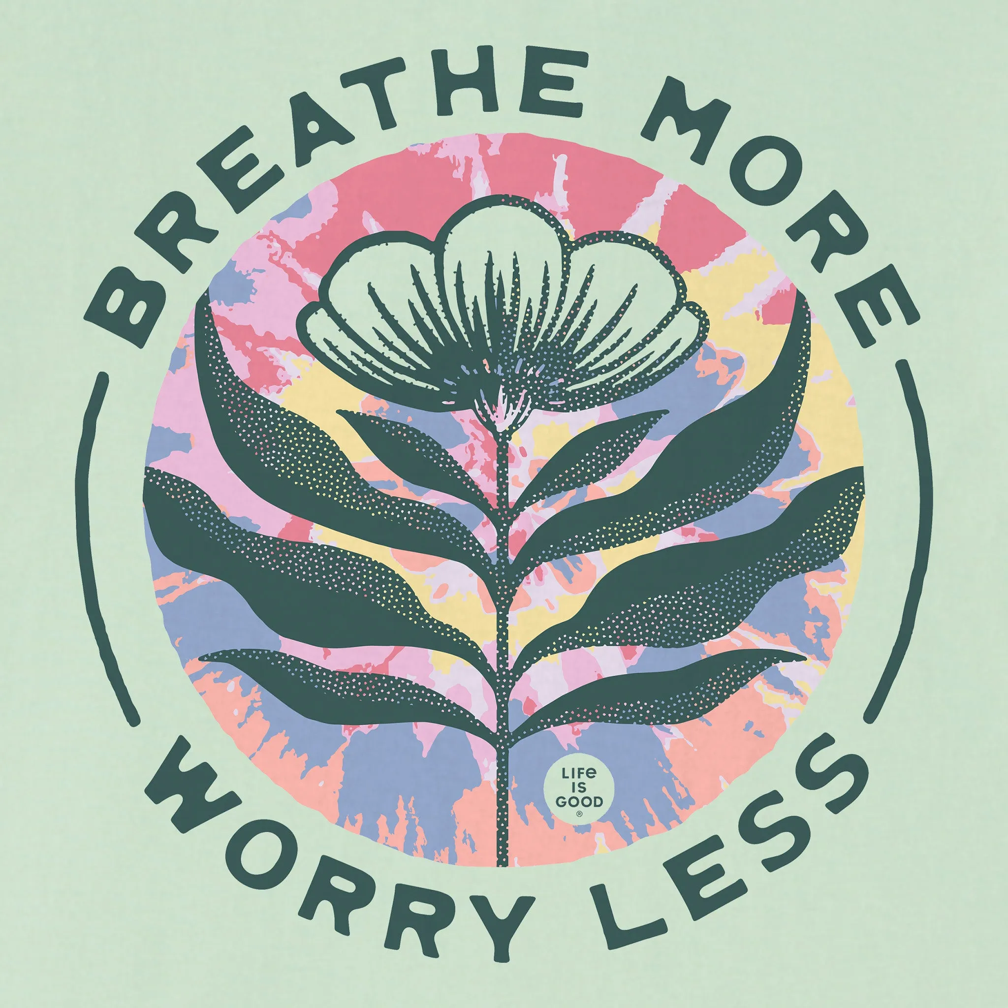 Women's Breathe More Worry Less Tie Dye Short Sleeve Crusher Boxy Tee Life is Good