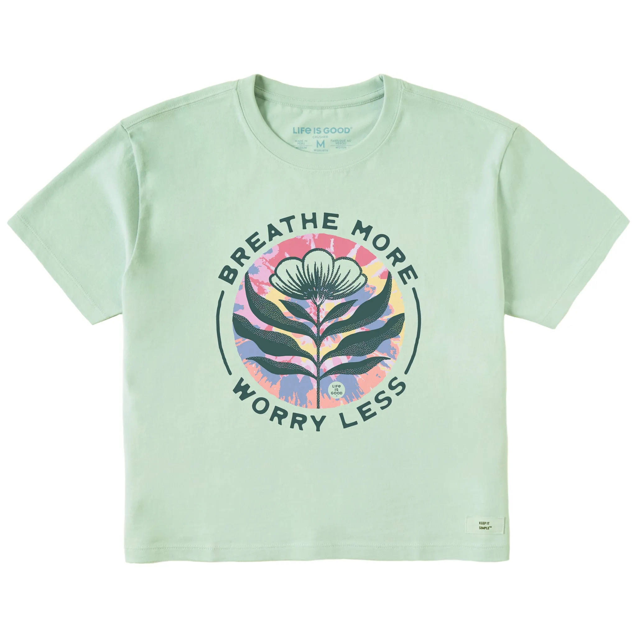 Women's Breathe More Worry Less Tie Dye Short Sleeve Crusher Boxy Tee Life is Good