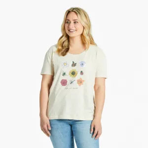 Women's Bugs and Flowers Grid Relaxed Fit Short Sleeve Slub Tee Life is Good
