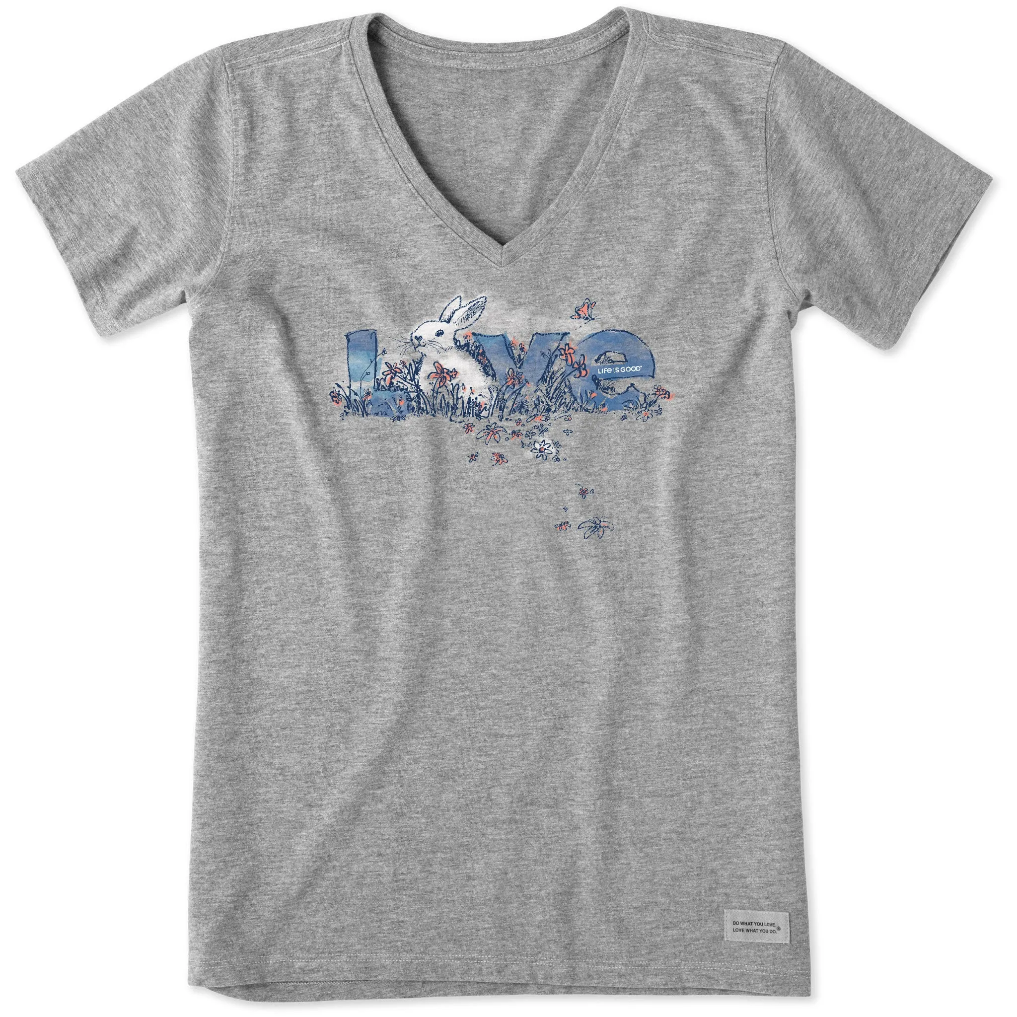 Women's Bunny Love Short Sleeve Crusher Vee Life is Good