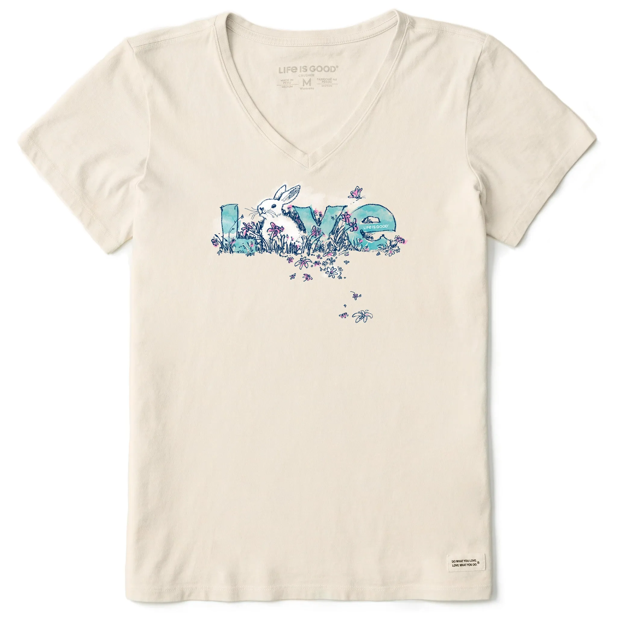 Women's Bunny Love Short Sleeve Crusher Vee Life is Good