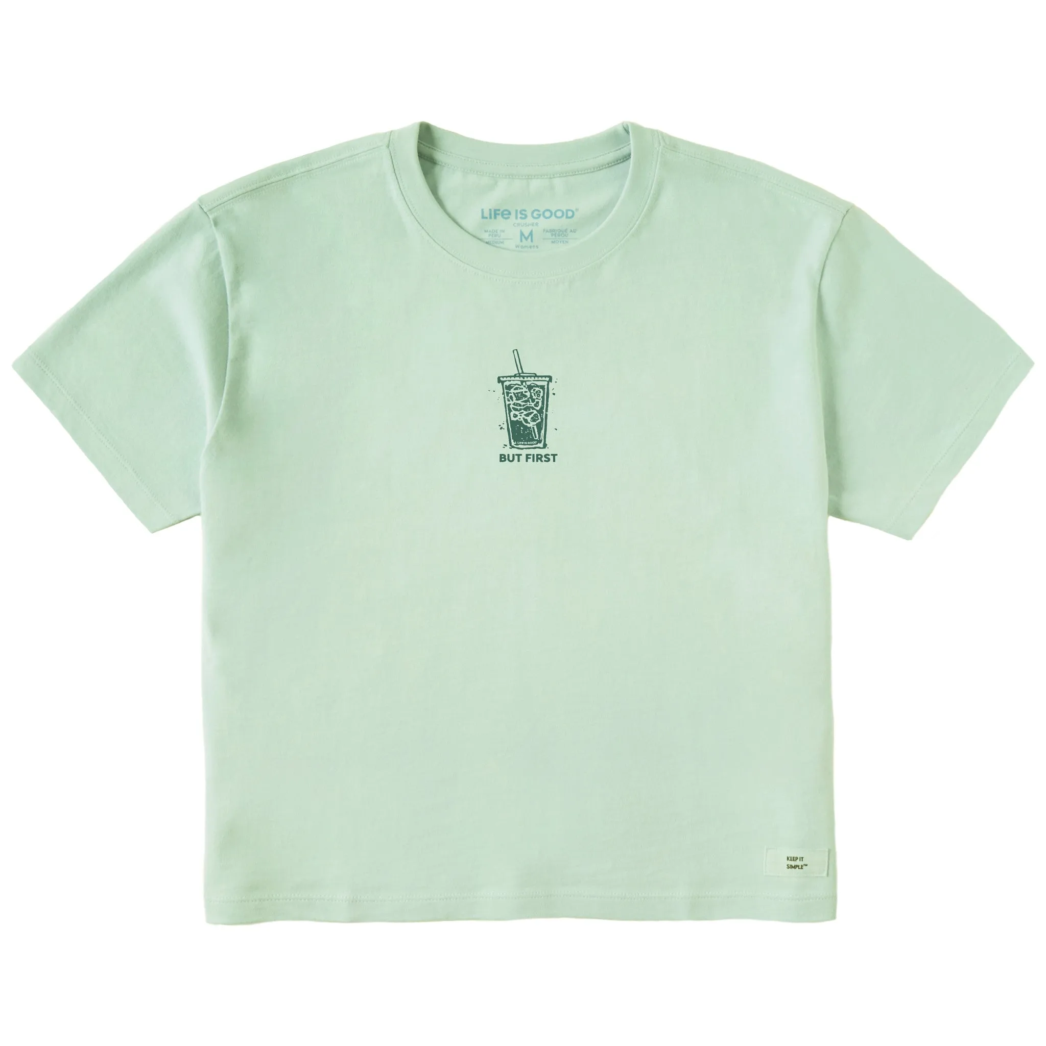 Women's But First Iced Coffee Short Sleeve Crusher Boxy Tee Life is Good