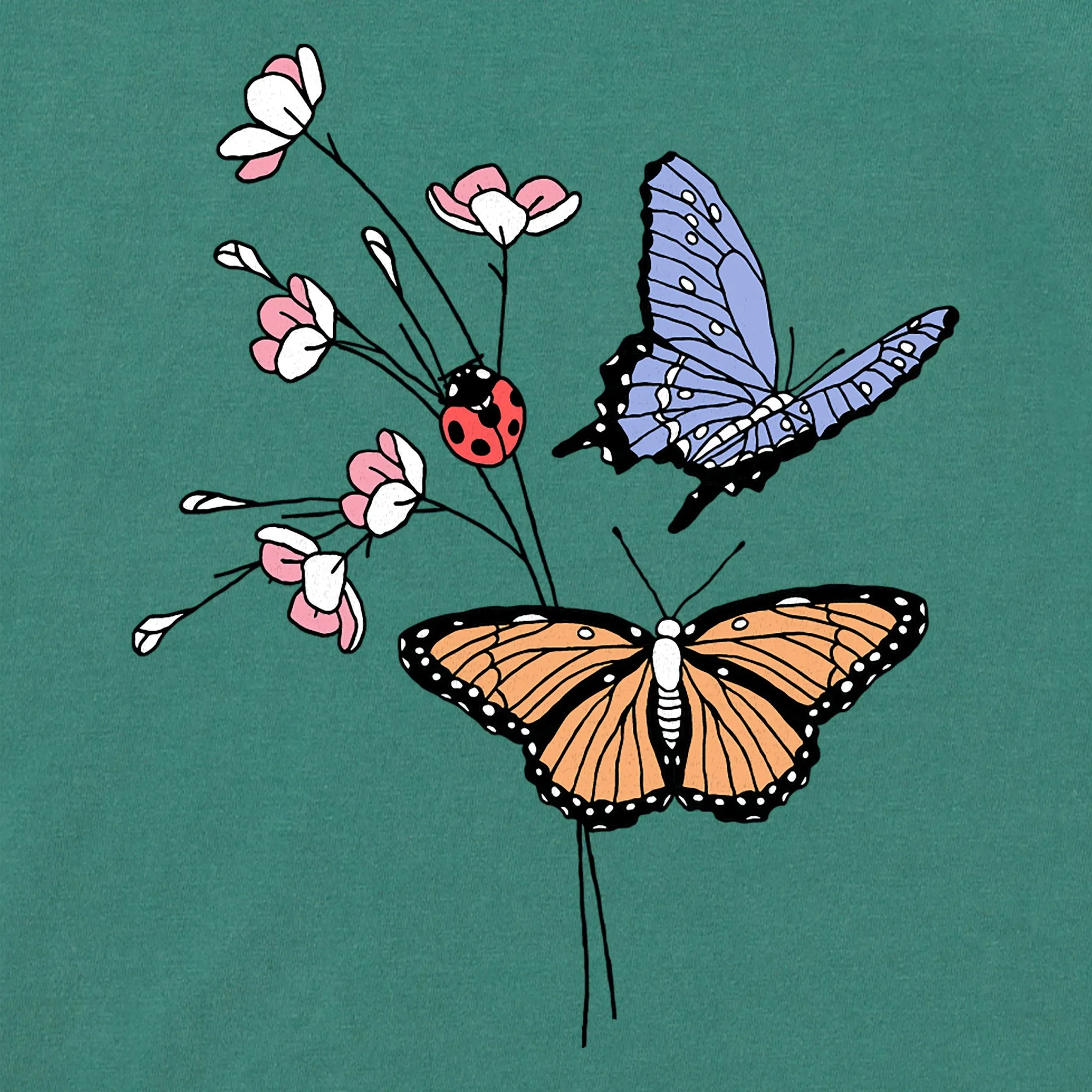 Women's Butterflies & Ladybug Flowers Short Sleeve Crusher Boxy Tee Life is Good