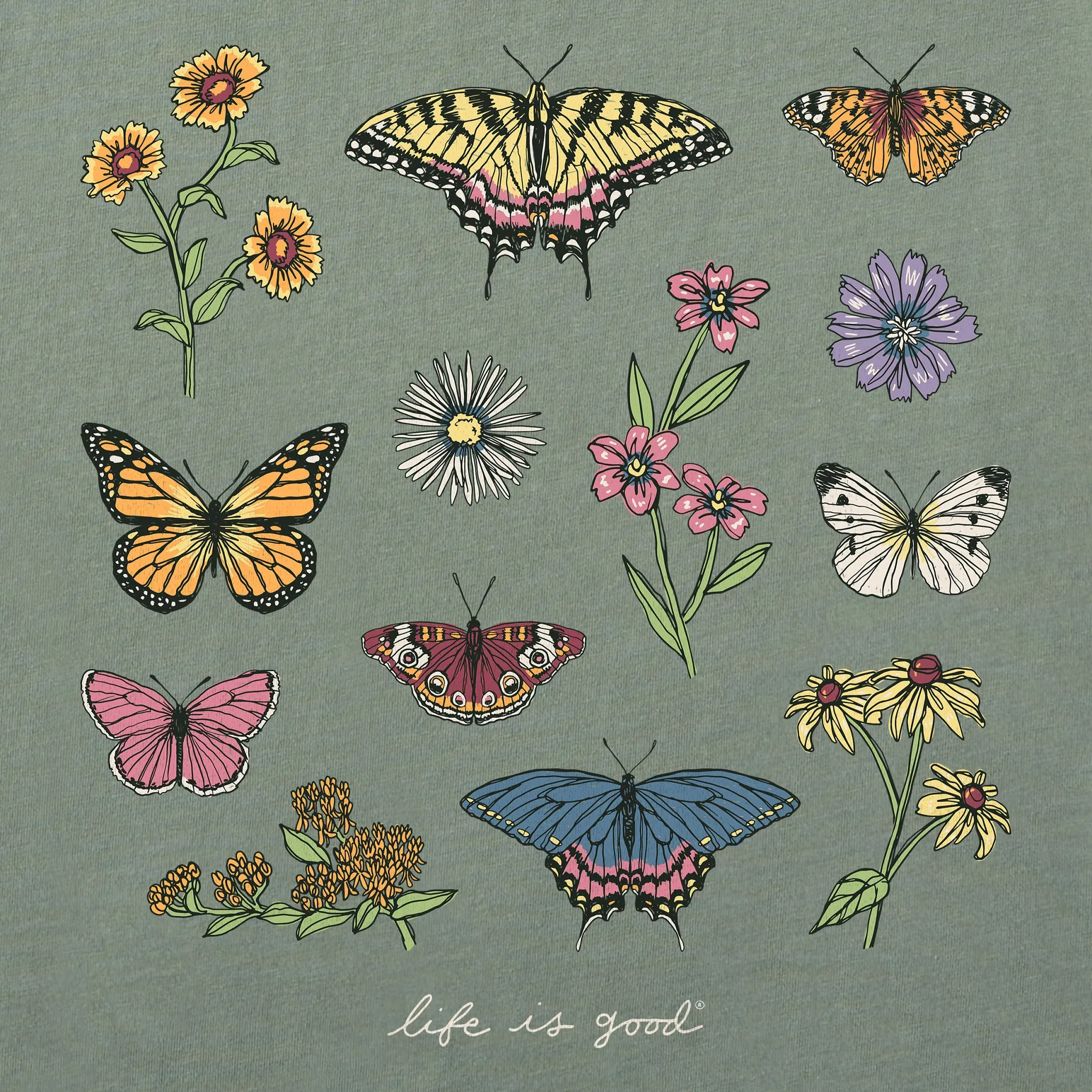 Women's Butterflies and Wildflowers Short Sleeve Crusher Tee Life is Good