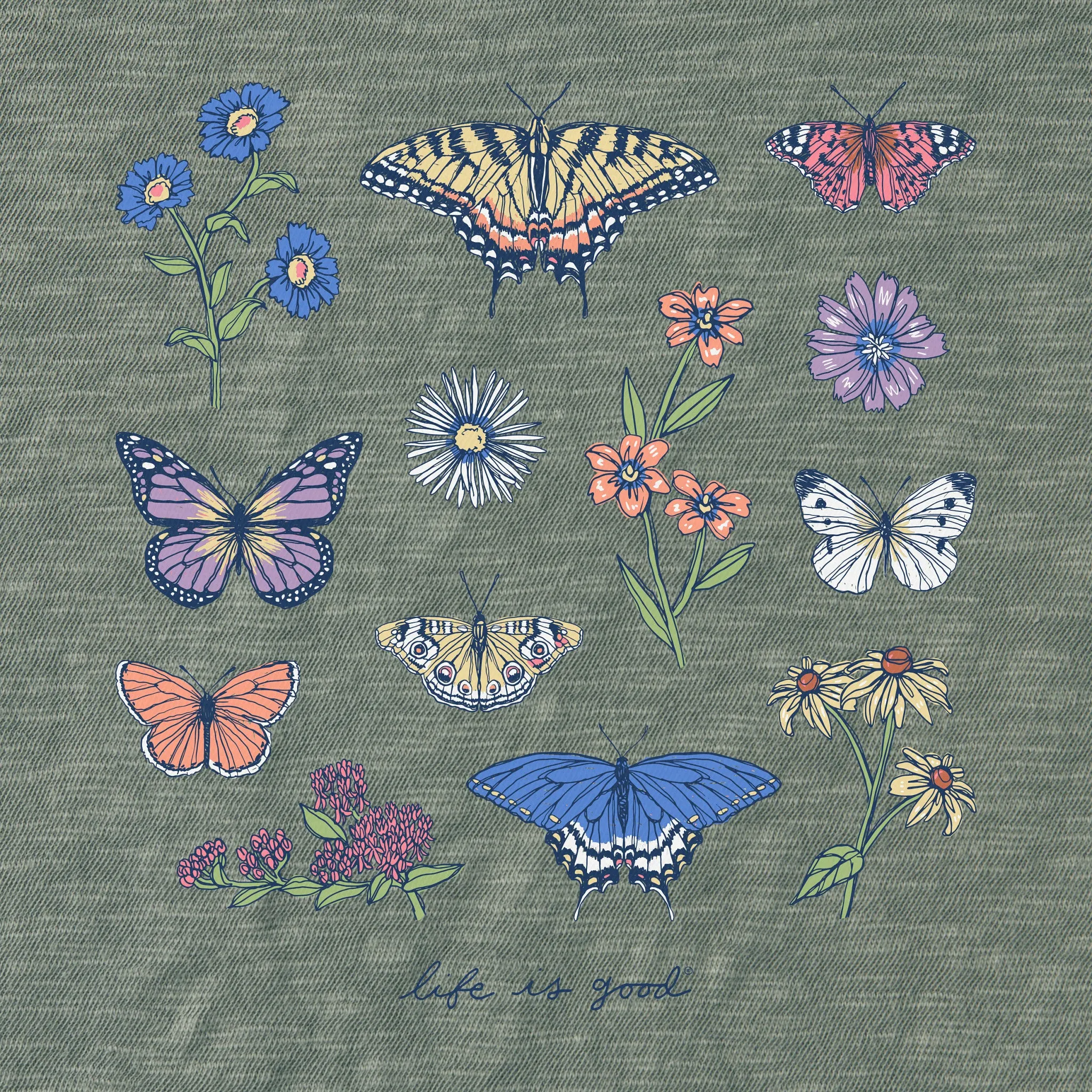 Women's Butterflies and Wildflowers Slub Easy Fit Tee Life is Good