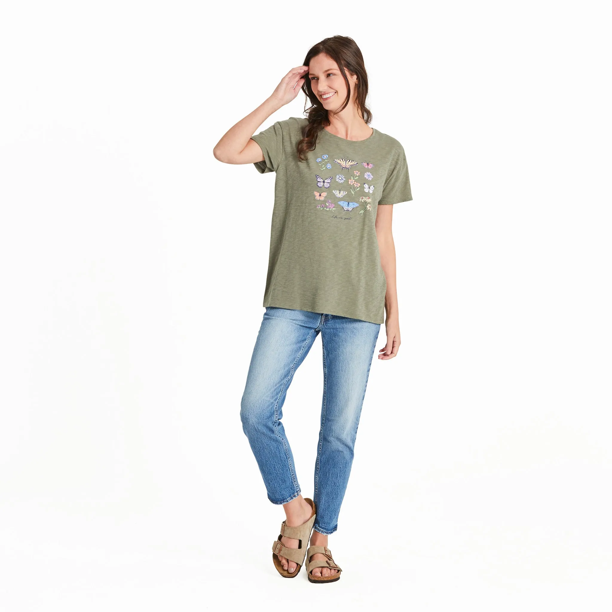 Women's Butterflies and Wildflowers Slub Easy Fit Tee Life is Good