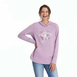 Women's Butterfly and Floral Compass Crusher-FLEX Hoodie Tunic Life is Good