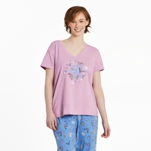 Women's Butterfly and Floral Compass Snuggle Up Relaxed Sleep Vee Life is Good