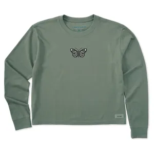 Women's Butterfly Floral Mini Long Sleeve Crusher Boxy Tee Life is Good