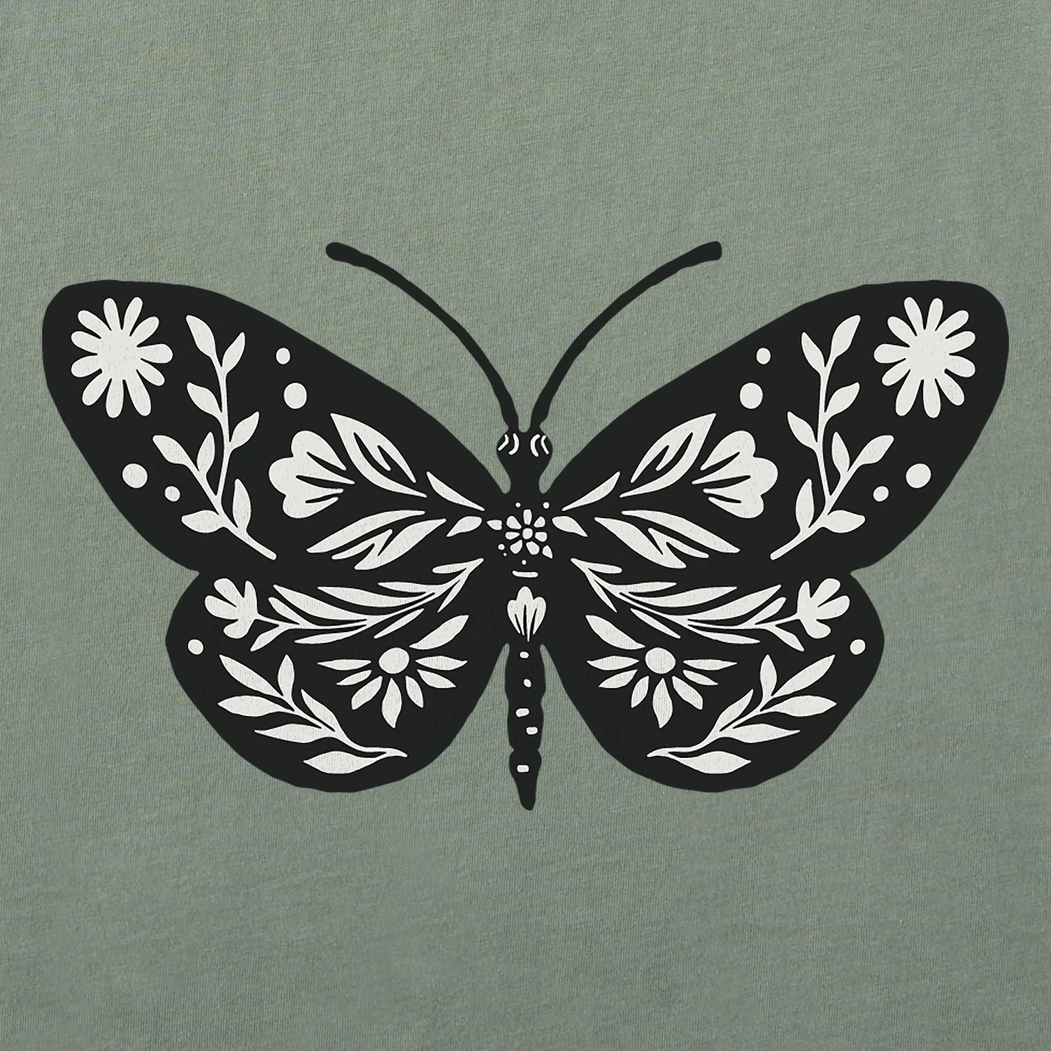 Women's Butterfly Floral Mini Long Sleeve Crusher Boxy Tee Life is Good