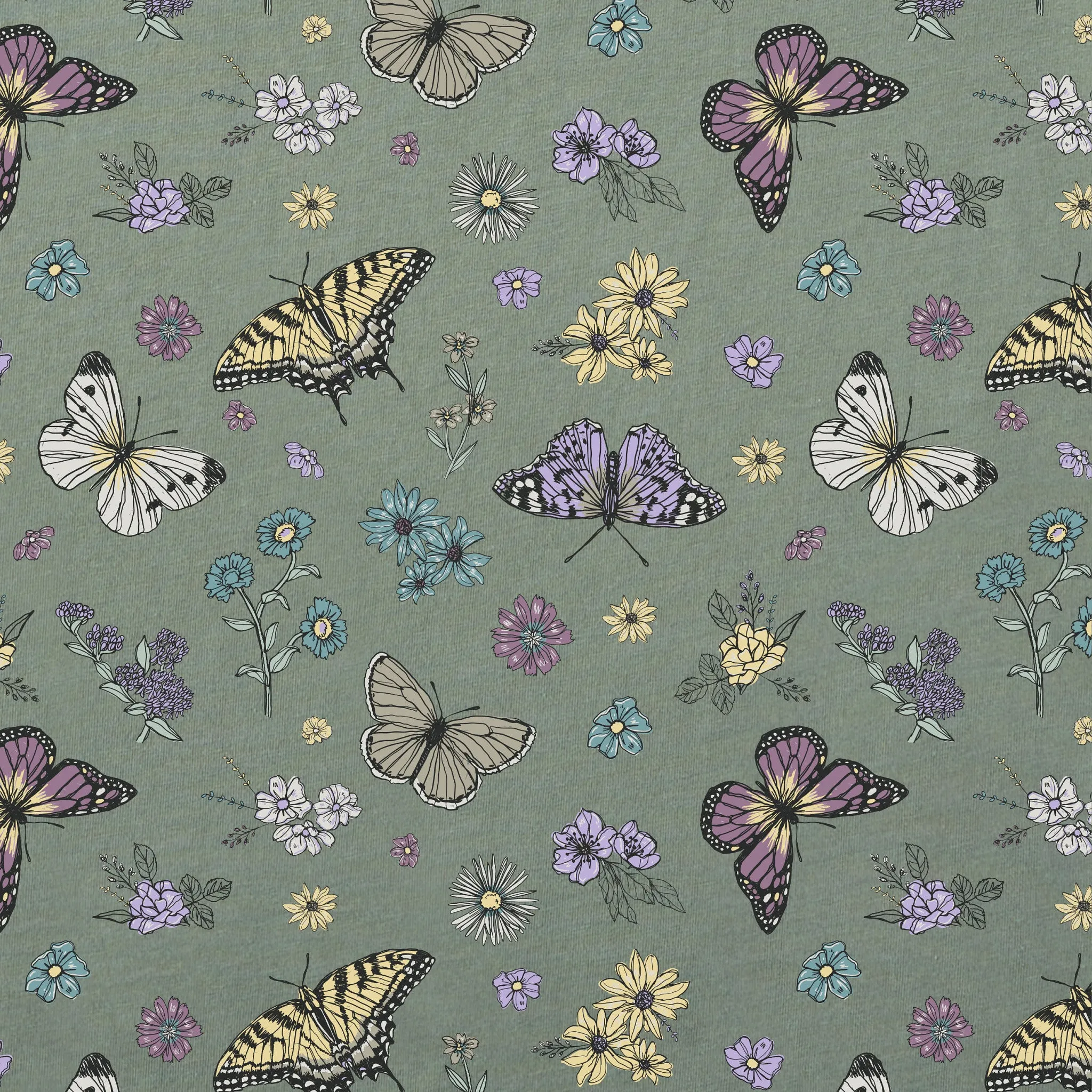 Women's Butterfly Garden Pattern Short Sleeve Crusher Boxy Tee Life is Good