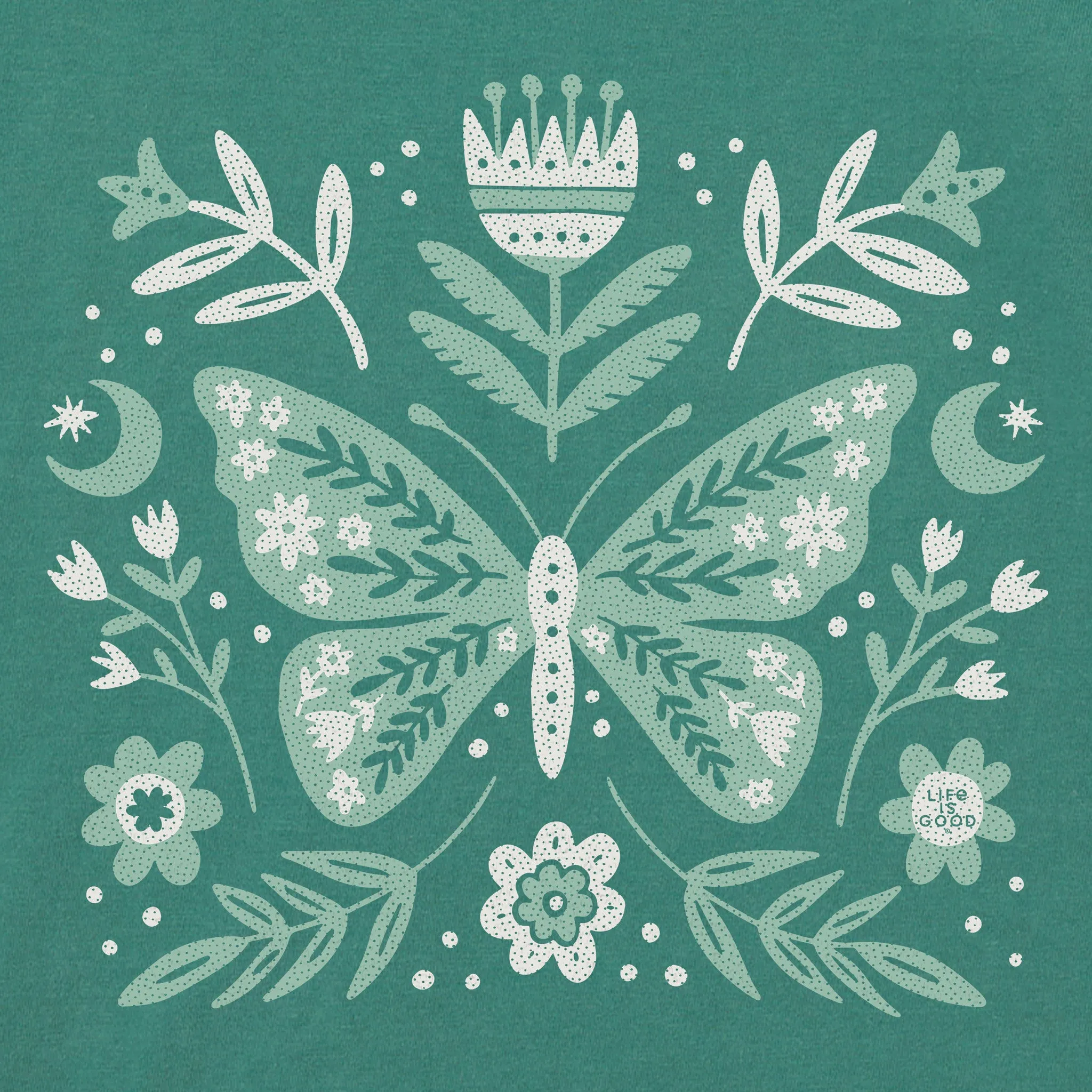 Women's Butterfly Pattern Short Sleeve Crusher Tee Life is Good