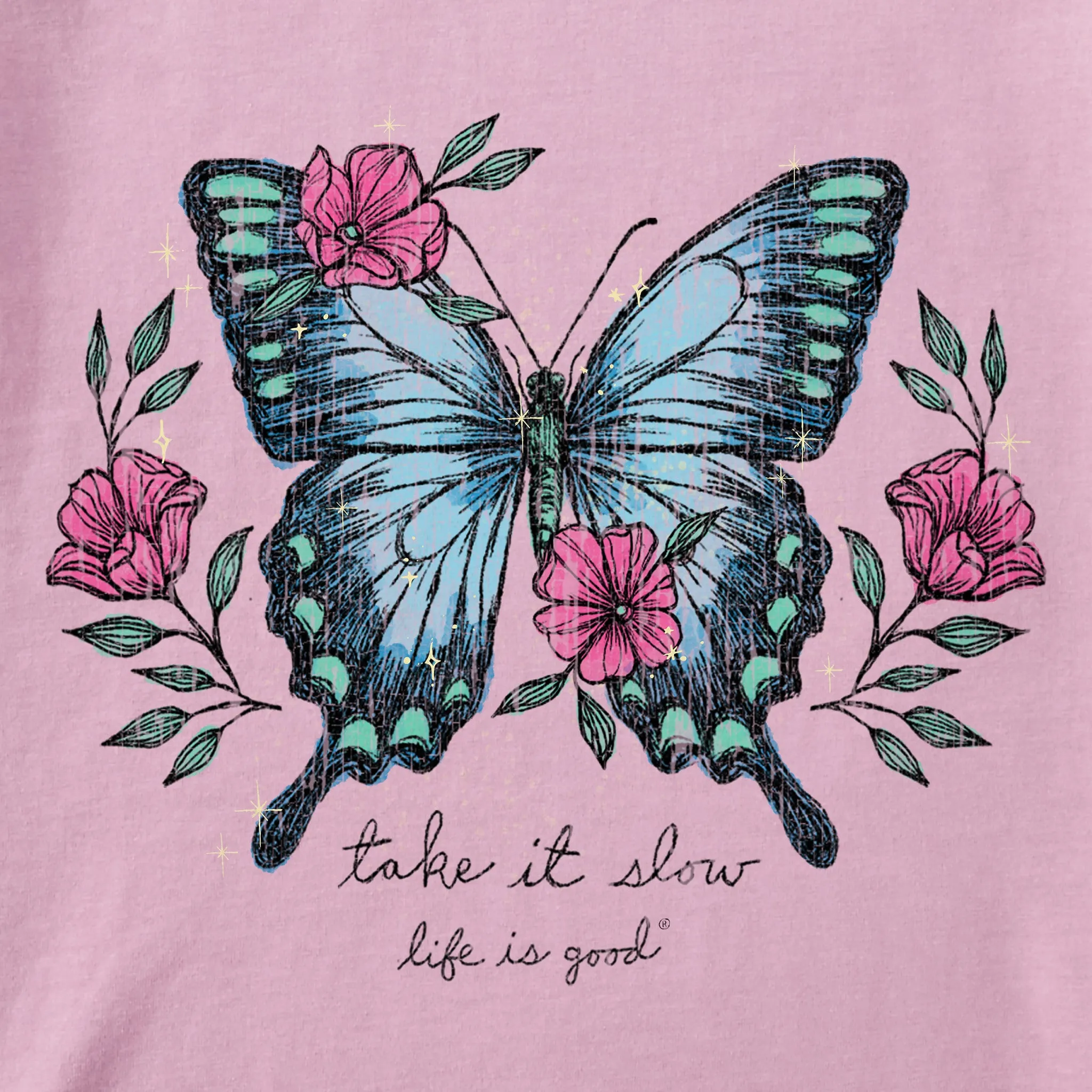 Women's Butterfly Take it Slow Short Sleeve Crusher Boxy Tee Life is Good