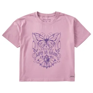 Women's Butterfly Yin Yang Short Sleeve Crusher Boxy Tee Life is Good