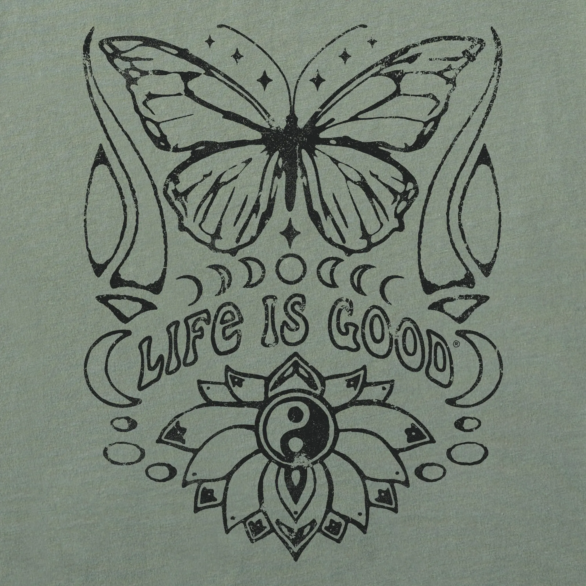 Women's Butterfly Yin Yang Short Sleeve Crusher Boxy Tee Life is Good