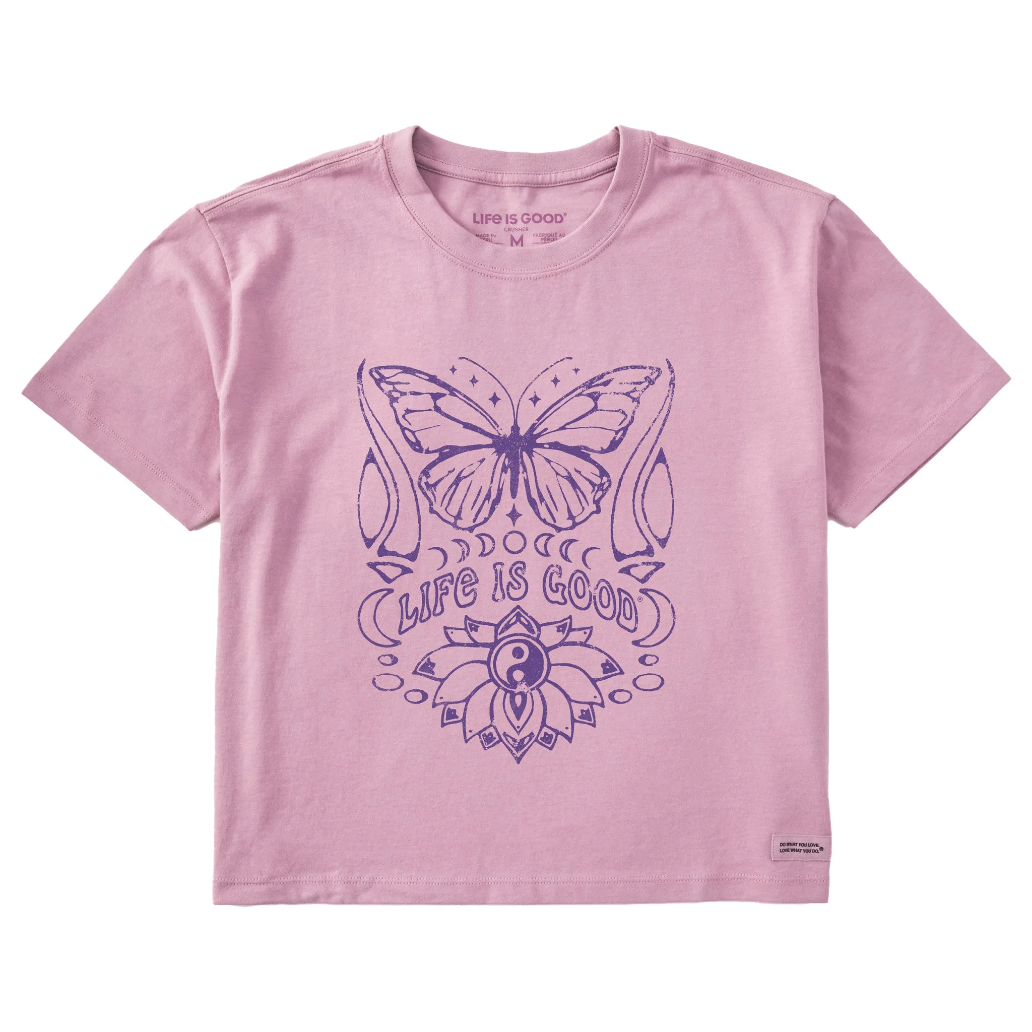 Women's Butterfly Yin Yang Short Sleeve Crusher Boxy Tee Life is Good
