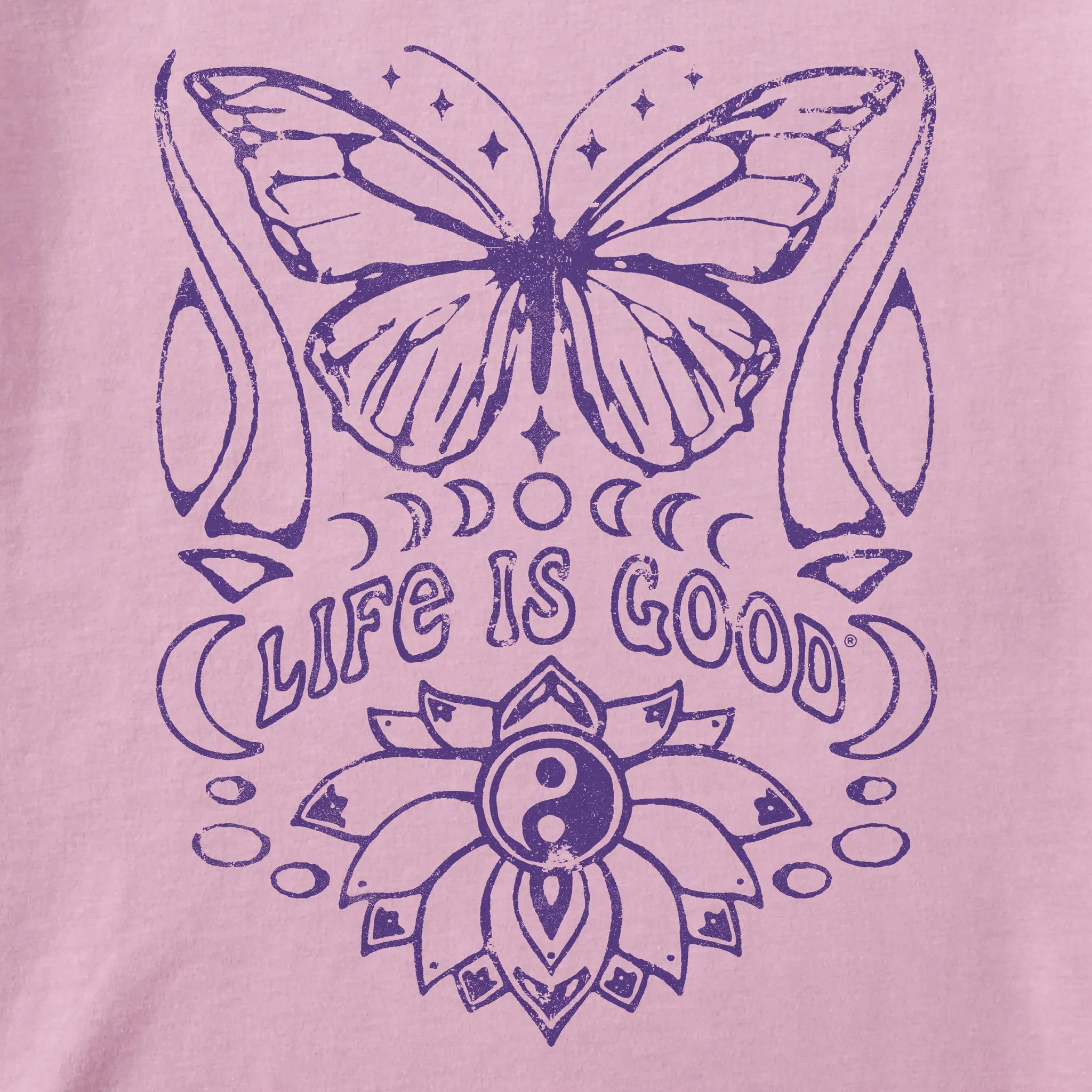 Women's Butterfly Yin Yang Short Sleeve Crusher Boxy Tee Life is Good