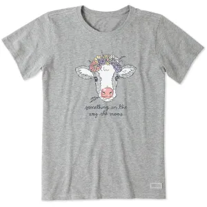 Women's Calf Flower Crown Short Sleeve Crusher Tee Life is Good