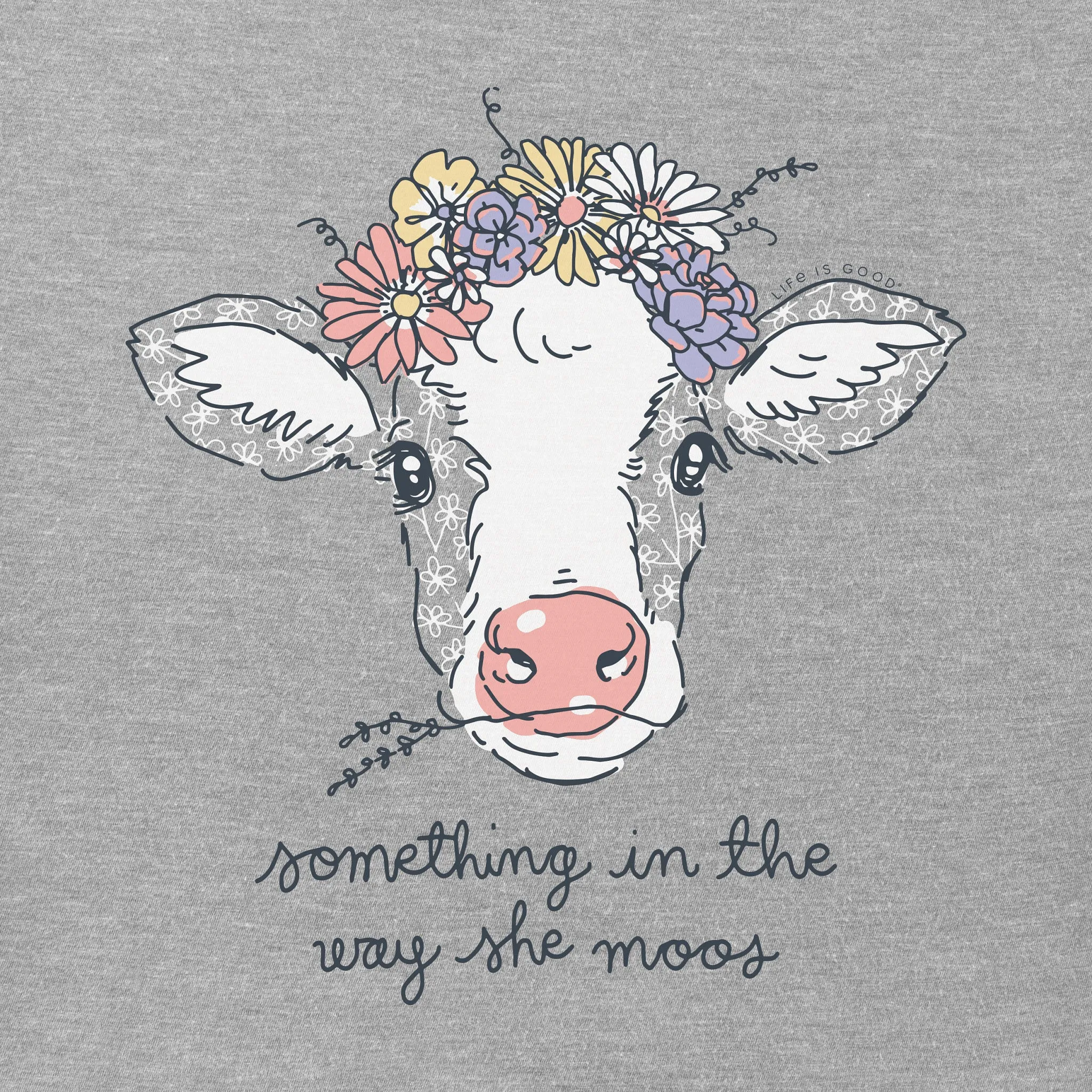 Women's Calf Flower Crown Short Sleeve Crusher Tee Life is Good