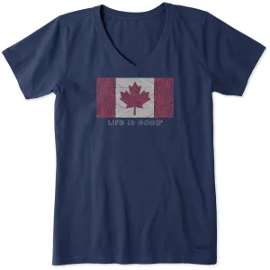 Women's Canada Floral Flag Short Sleeve Vee Life is Good