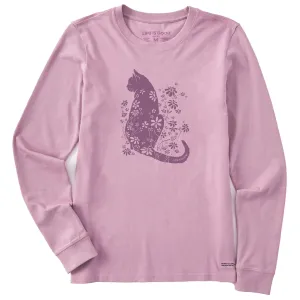 Women's Cat Flower Power Long Sleeve Crusher Tee Life is Good