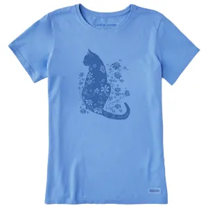 Women's Cat Flower Power Short Sleeve Crusher Tee Life is Good