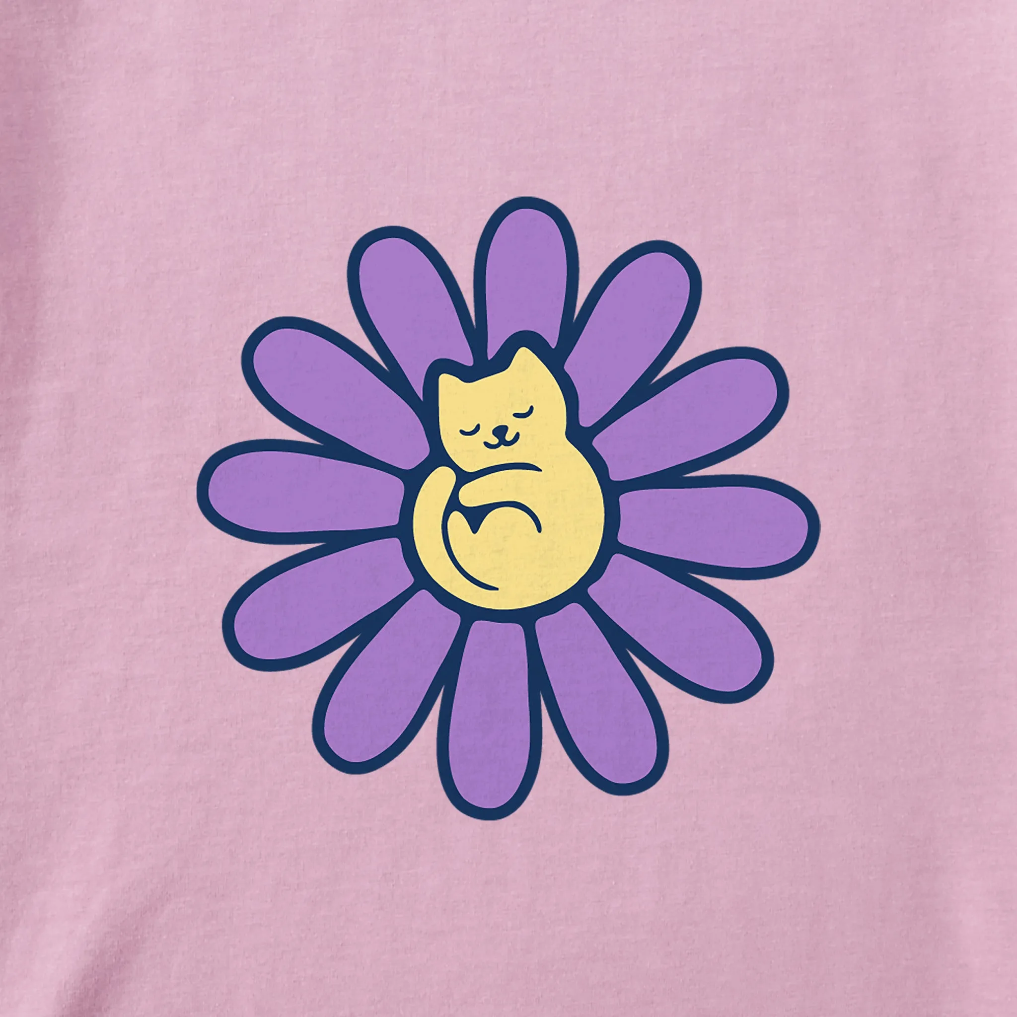 Women's Cat Flower Short Sleeve Crusher Vee Life is Good