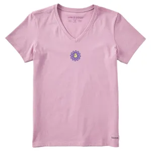 Women's Cat Flower Short Sleeve Crusher Vee Life is Good