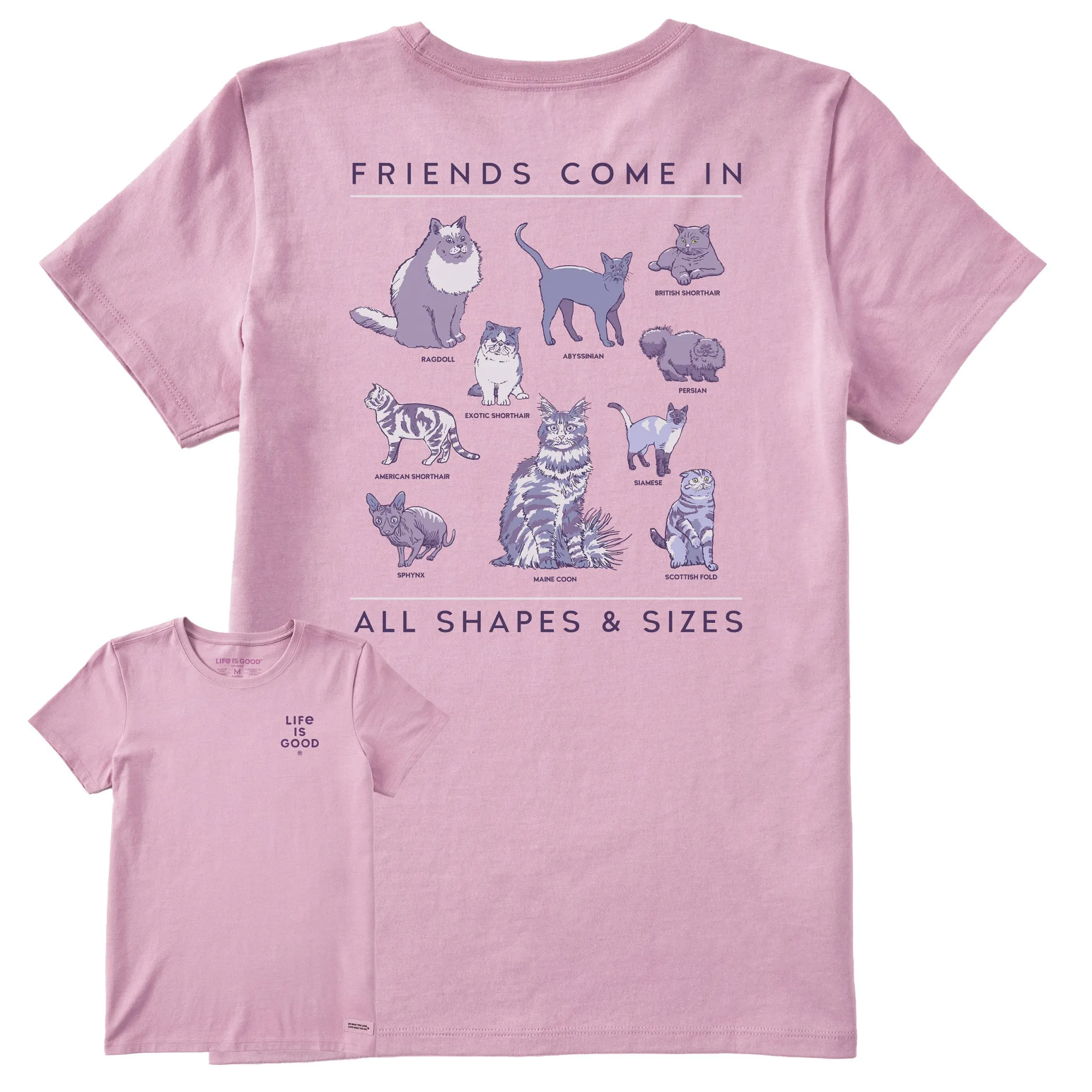 Women's Cat Friends Shapes & Sizes Short Sleeve Tee Life is Good