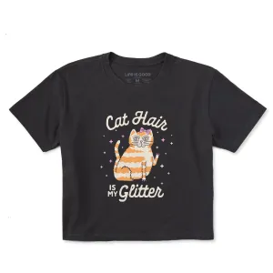 Women's Cat Hair is My Glitter Short Sleeve Crusher Boxy Tee Life is Good