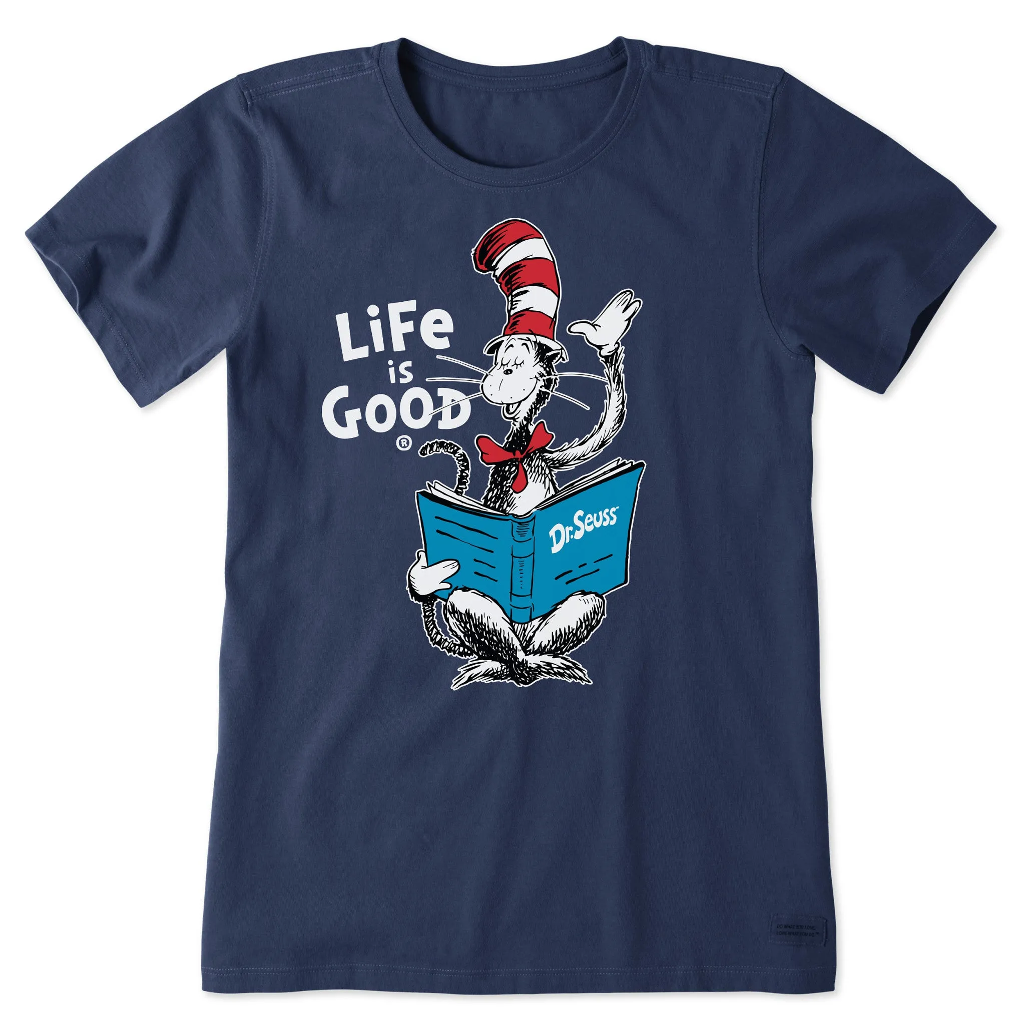 Women's Cat in the Hat Reading Short Sleeve Crusher Tee Life is Good
