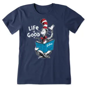 Women's Cat in the Hat Reading Short Sleeve Crusher Tee Life is Good