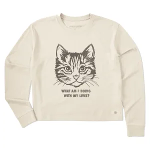 Women's Cat Lives Long Sleeve Crusher Boxy Tee Life is Good