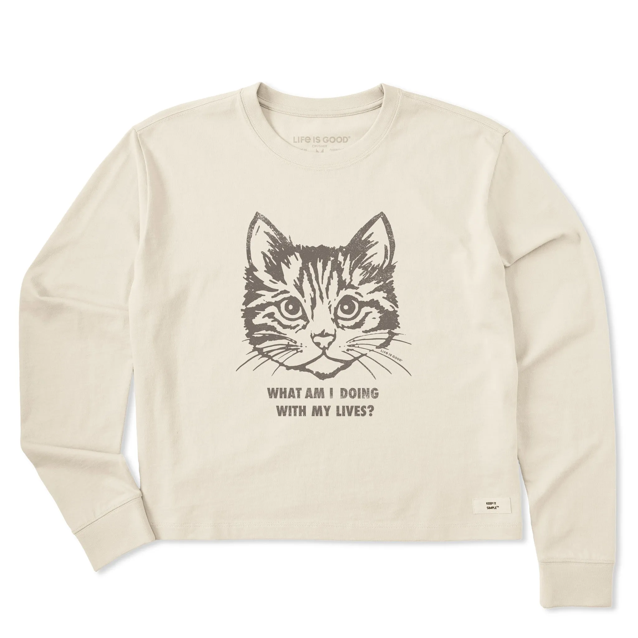 Women's Cat Lives Long Sleeve Crusher Boxy Tee Life is Good