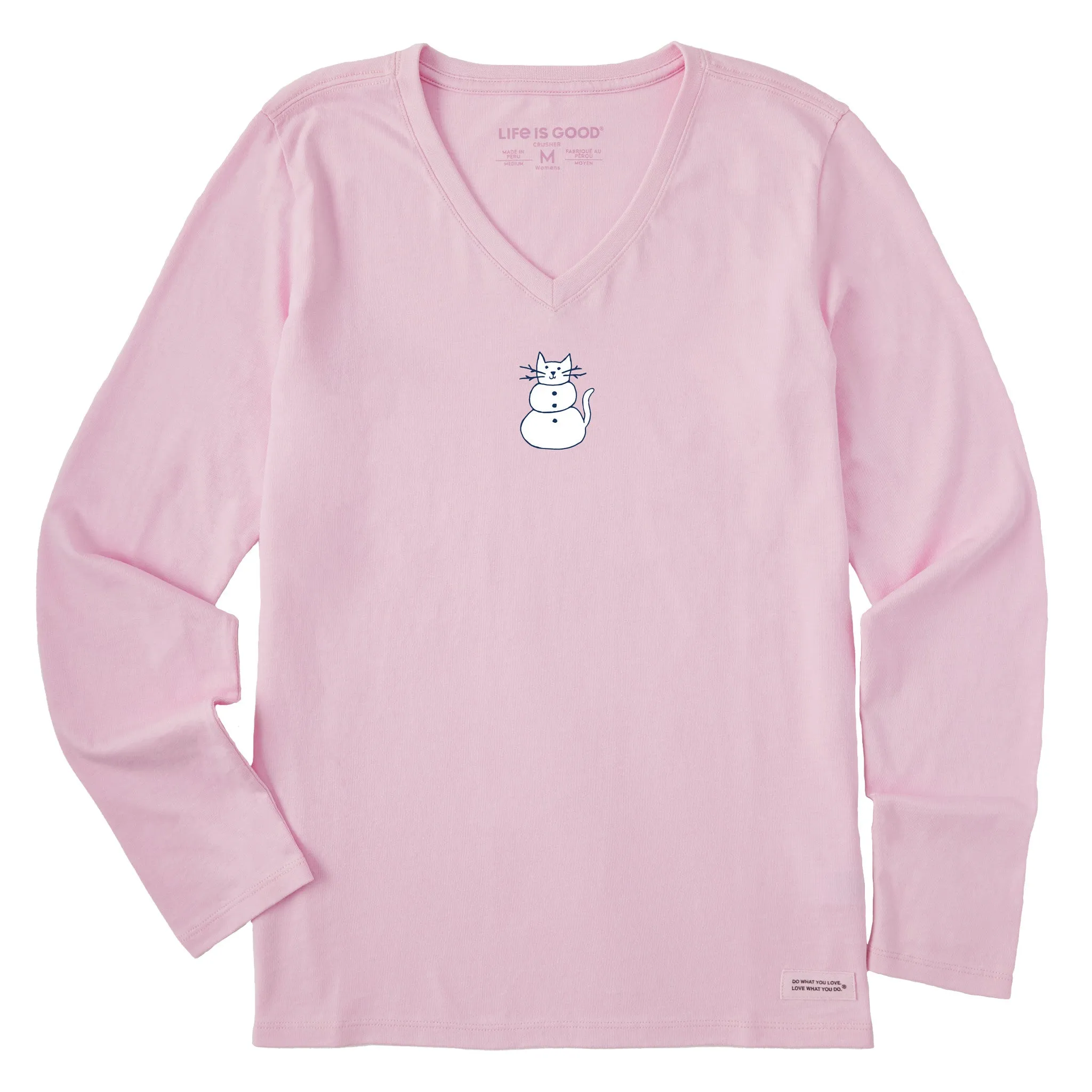 Women's Cat Snowman Long Sleeve Crusher Vee Life is Good