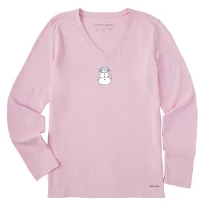 Women's Cat Snowman Long Sleeve Crusher Vee Life is Good