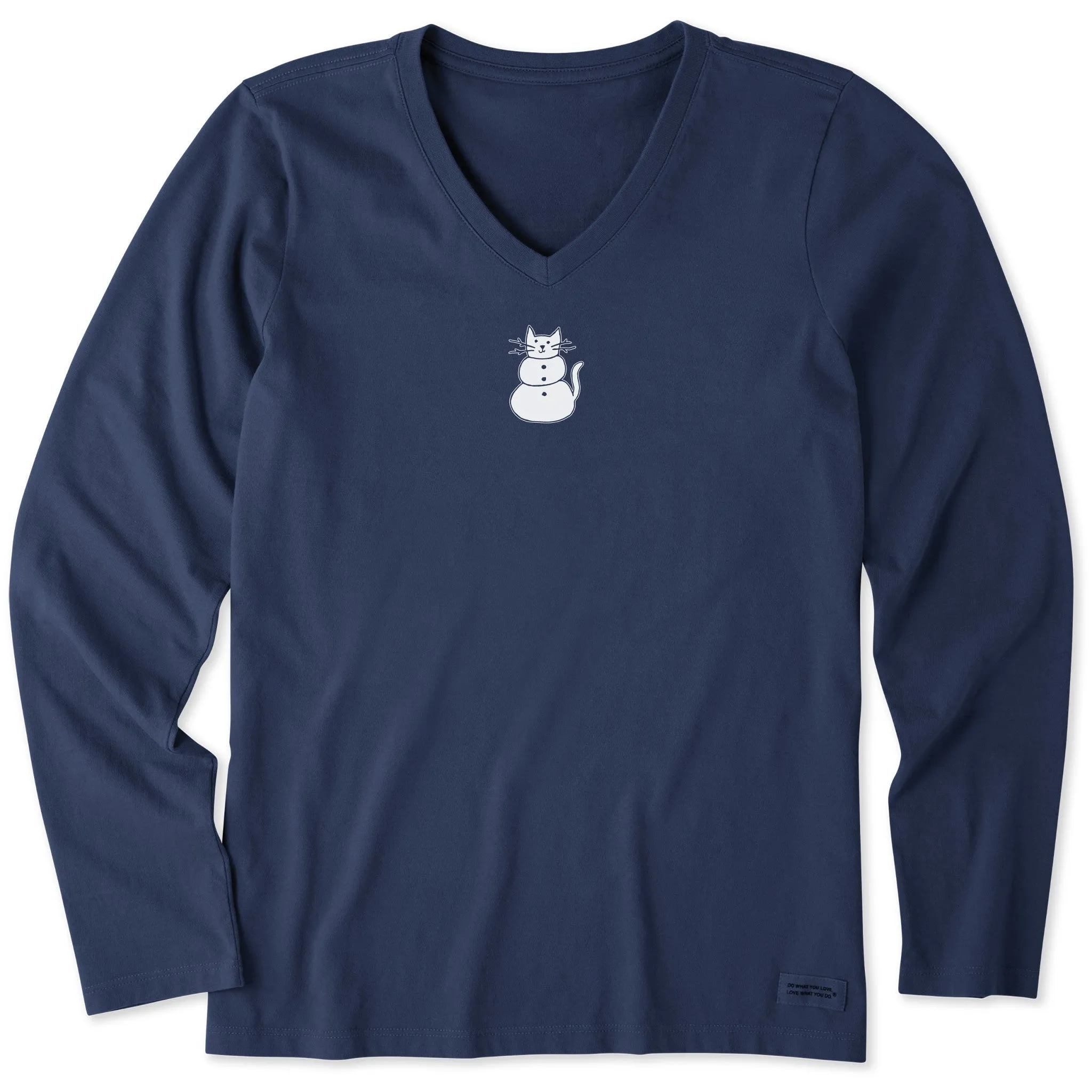 Women's Cat Snowman Long Sleeve Crusher Vee Life is Good