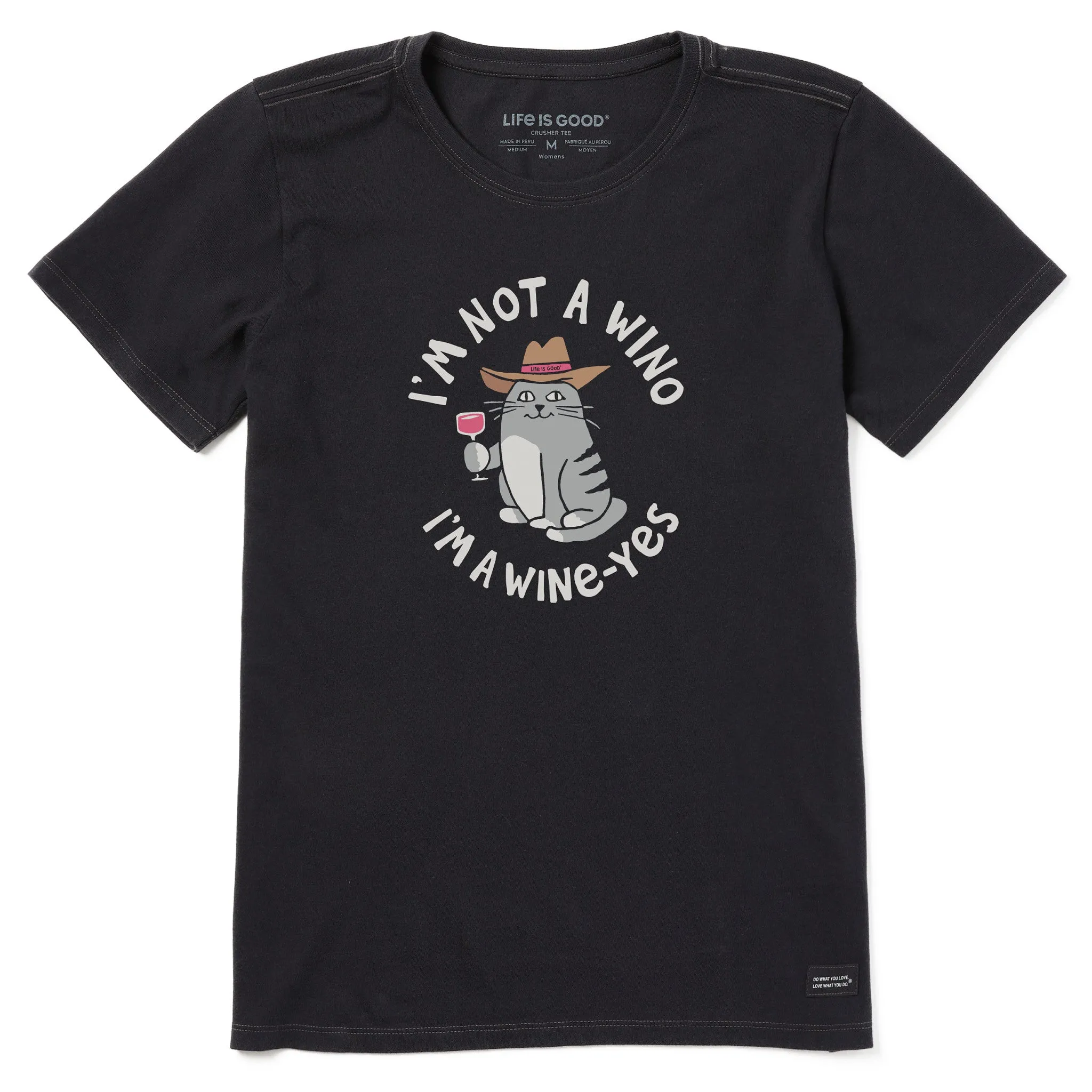 Women's Cat Wine-Yes Short Sleeve Tee Life is Good