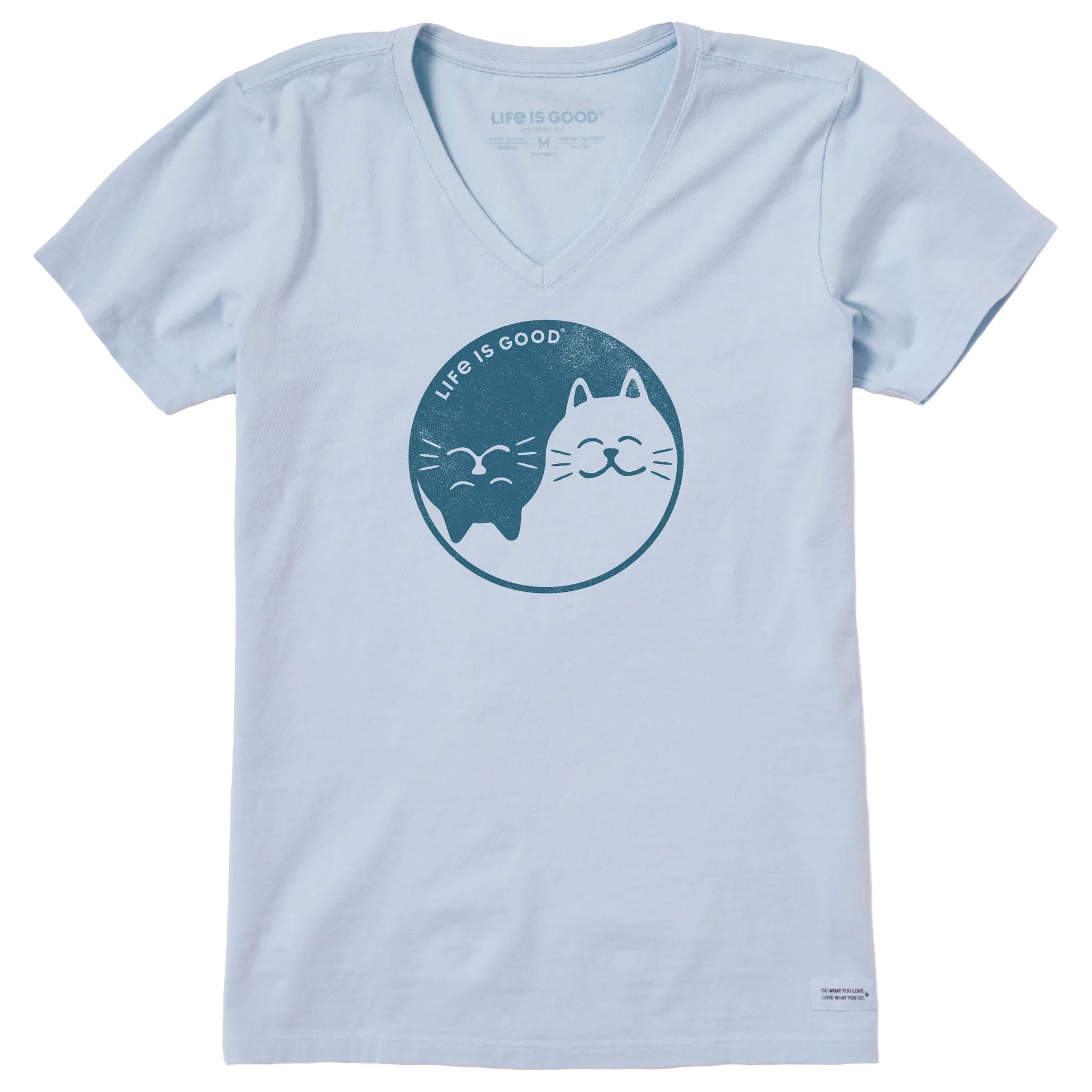 Women's Cat Yin and Yang Short Sleeve Crusher Vee Life is Good