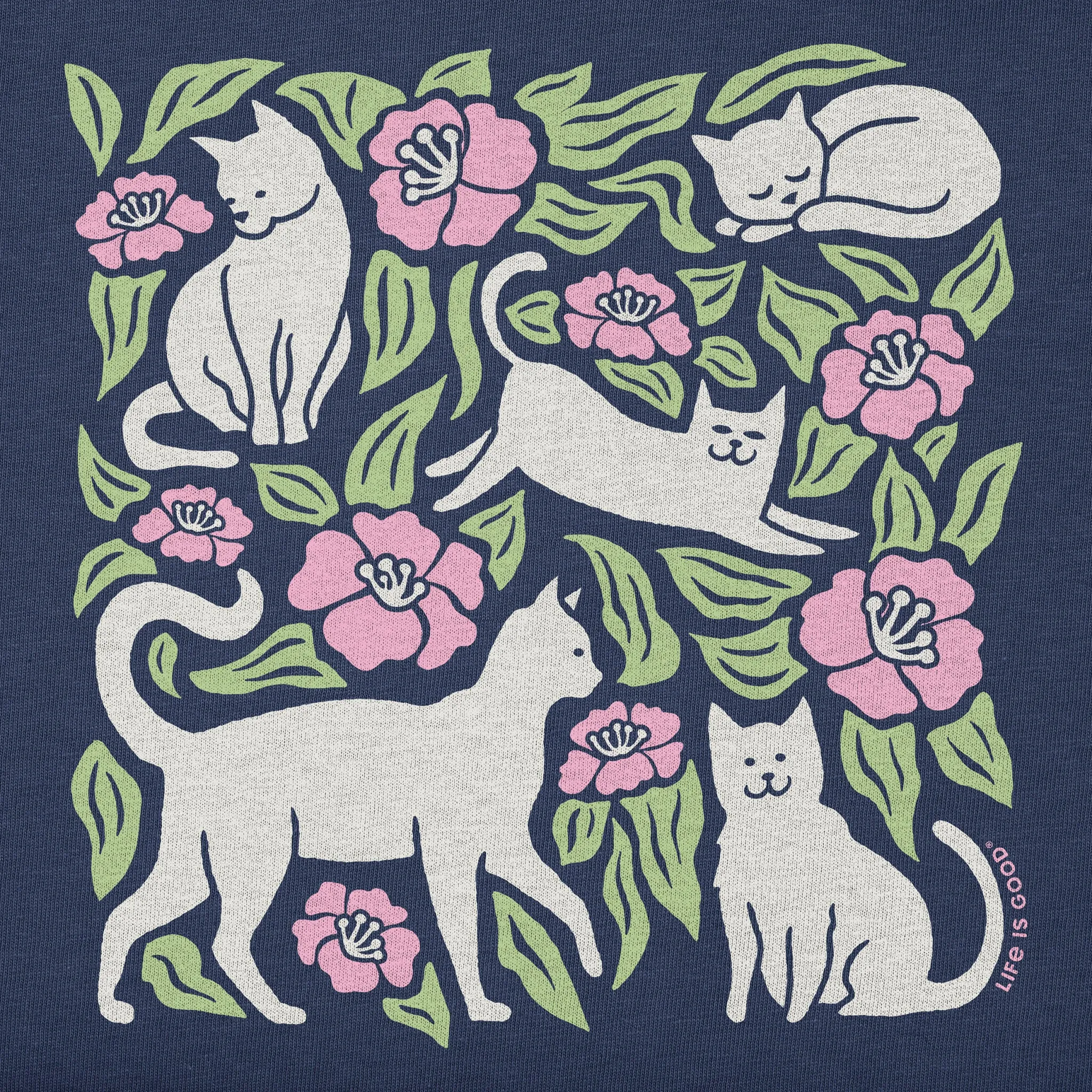Women's Cats Among Flowers Short Sleeve Crusher Boxy Tee Life is Good
