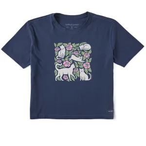 Women's Cats Among Flowers Short Sleeve Crusher Boxy Tee Life is Good