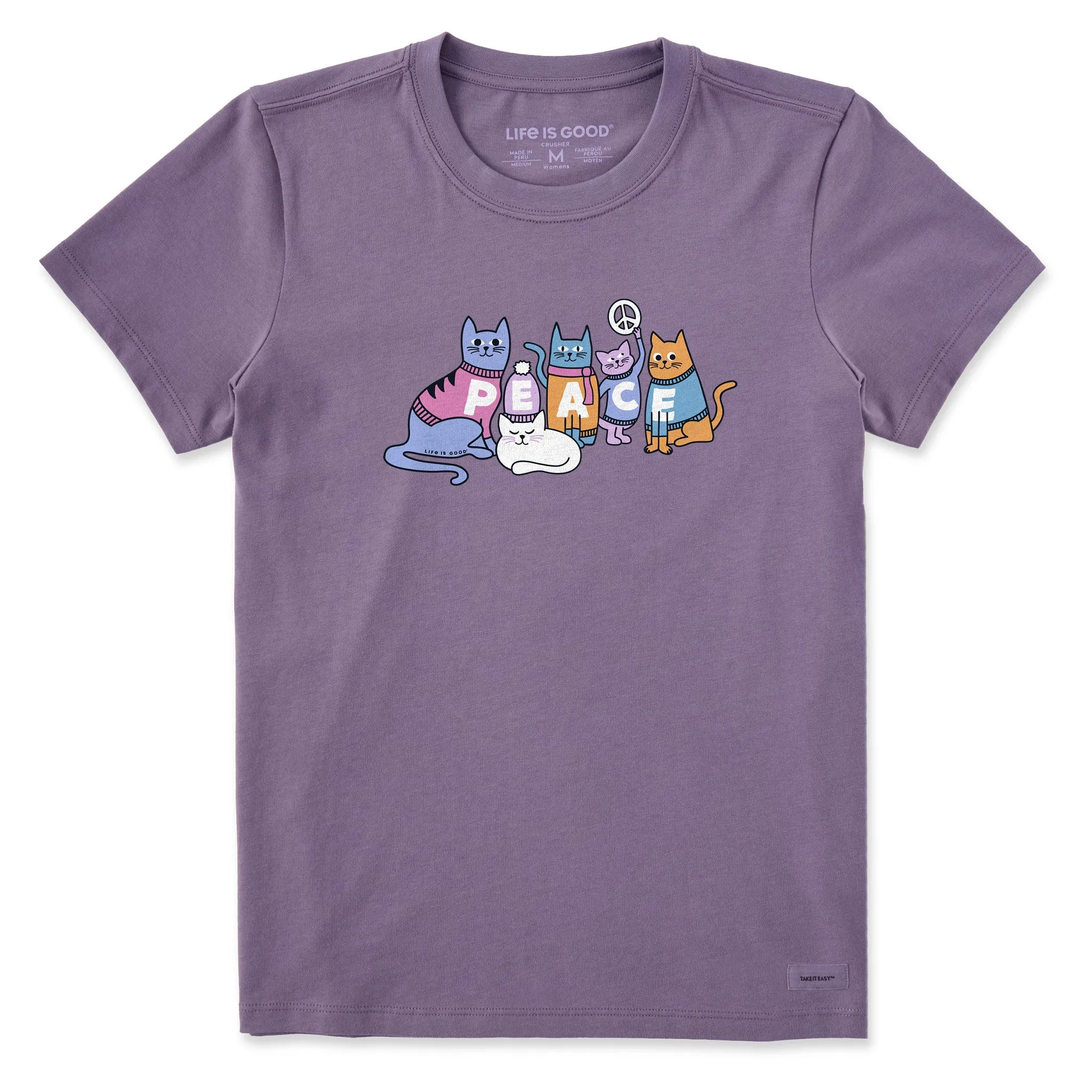 Women's Cats for Peace Short Sleeve Crusher Tee Life is Good