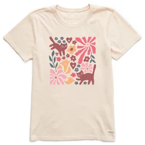 Women's Cats in Flower Field Short Sleeve Crusher Tee Life is Good