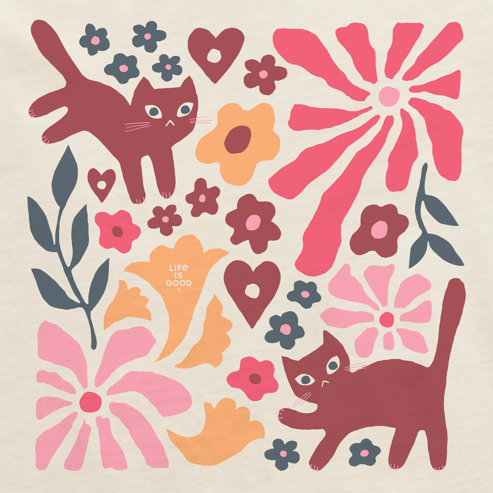 Women's Cats in Flower Field Short Sleeve Crusher Tee Life is Good