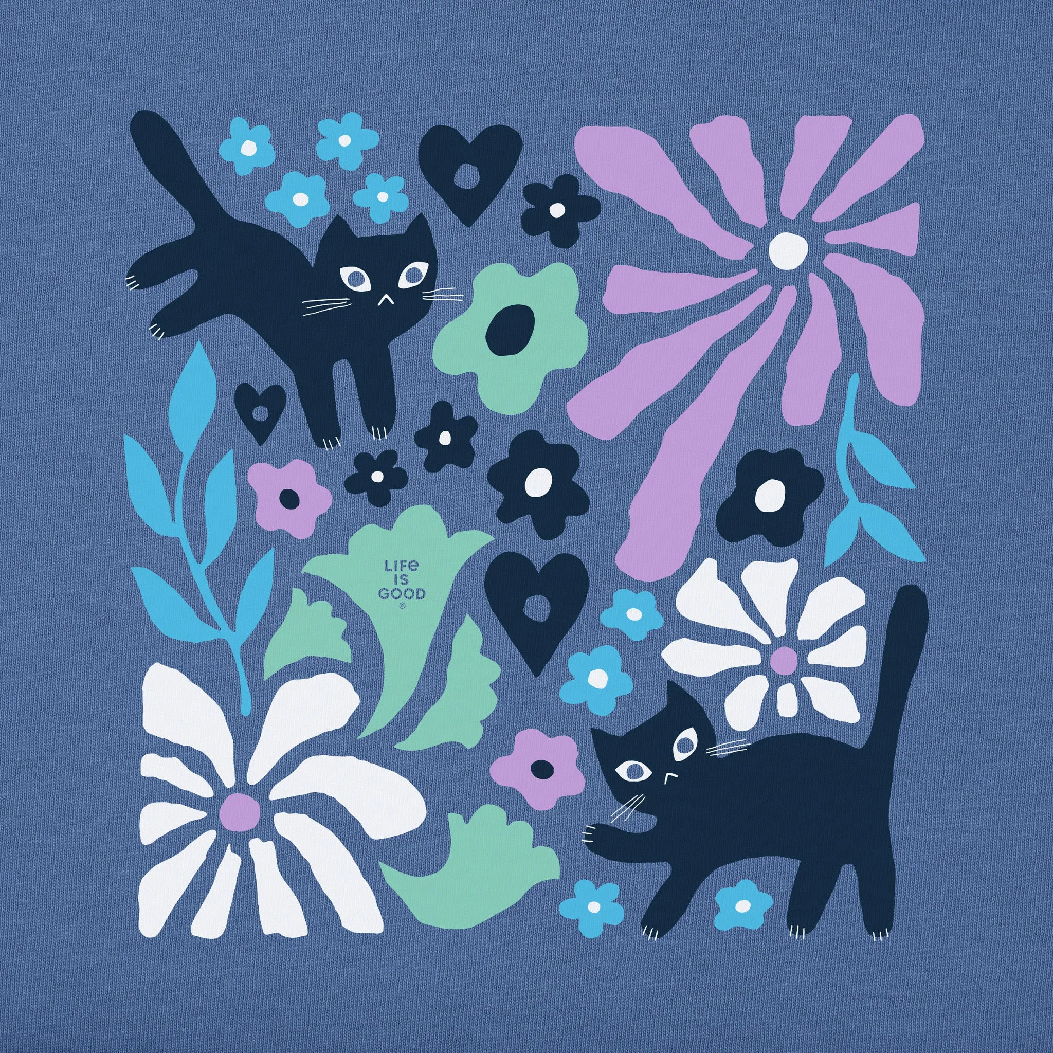 Women's Cats in Flower Field Short Sleeve Tee Life is Good
